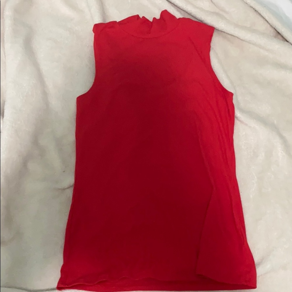 red sleeveless shirt